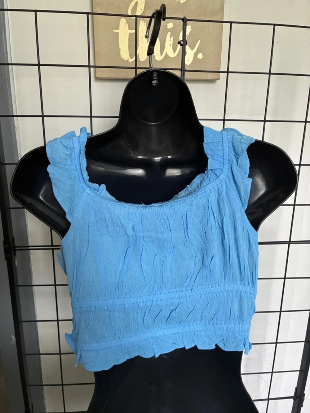Off-Shoulder Ruffle Crop Top - Blue - Picture 9 of 9